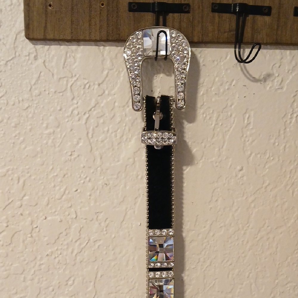 B.B. Simon Black and Silver Crystal Belt